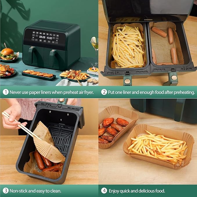 Vailnd Air Fryer Liners Disposable, 305 PCS 8.5x5.5 Inch Rectangle Air Fryer Paper Liners, Heavy-Duty Air Fryer Liners for 8-12 qt Basket, Non-stick & Oil-Proof Parchment Paper for Oven, Pan