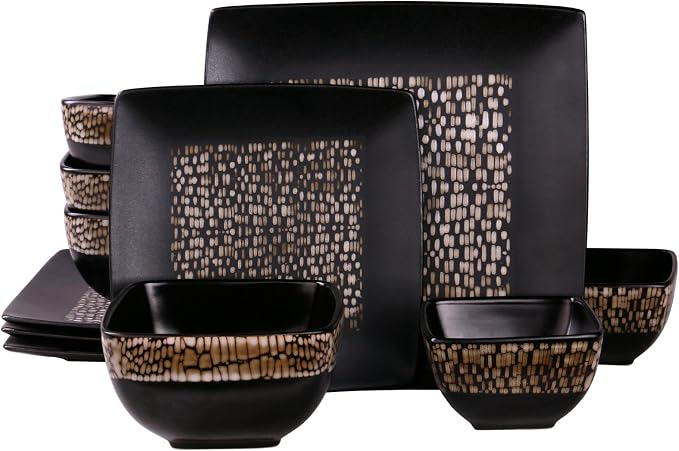 Elama’s Naina 16 Piece Double Bowl Stoneware Dinnerware Set