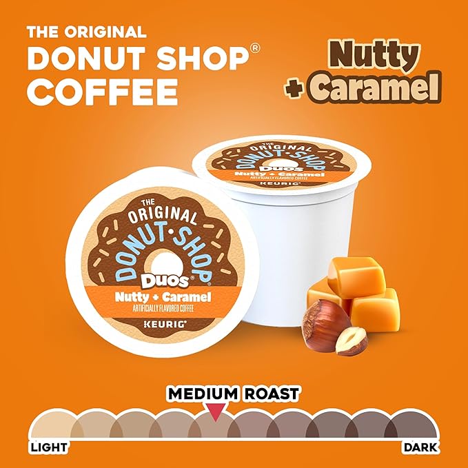 The Original Donut Shop Duos Nutty + Caramel Keurig Single-Serve K-Cup Pods,Medium Roast Coffee,24 Count (Pack of 8)