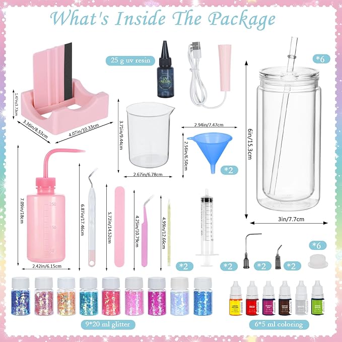 6 Pack 16 Oz Acrylic Snow Globe Tumbler Diy Starter Kit, Double Wall Plastic Pre-Drilled Snowglobe Tumbler Supplies Craft Tool Set