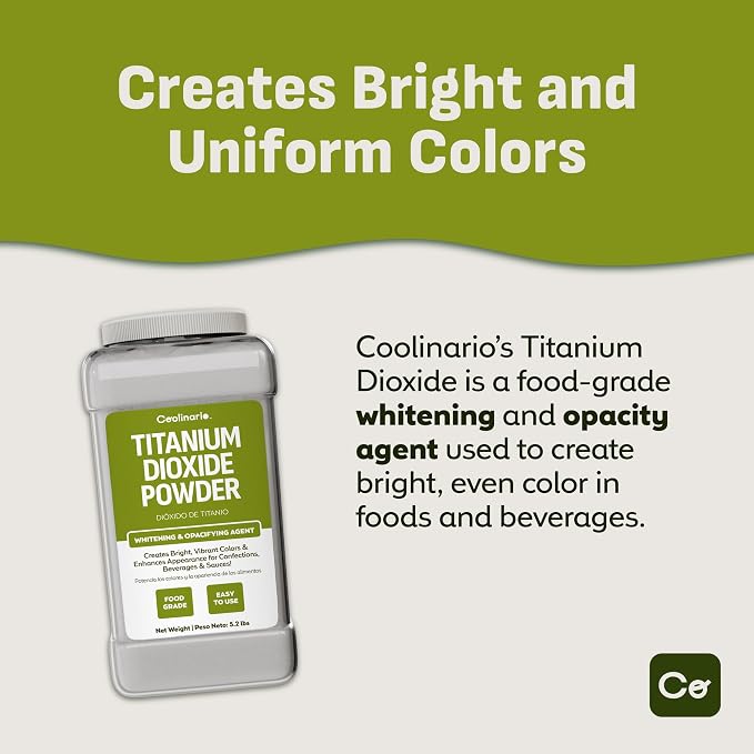 Coolinario Titanium Dioxide Powder (1 GAL - 5.2 LBS) Food Grade | Whitening & Opacifying Agent for Confections, Beverages & Sauces, Creates Bright, Vibrant Colors & Enhances Appearance