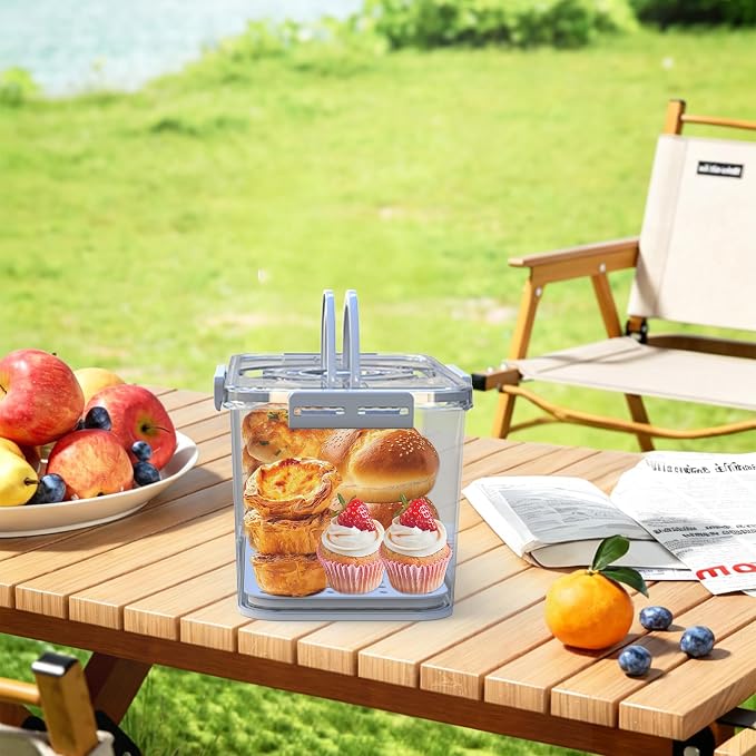 Bread Box with Lid and Handle,Airtight Bread Storage Container with Time Recording,Bread Keeper for Homemade Toast, Bagel, Portable bread boxes for Camping & Outdoor Travel,Not dishwasher safe