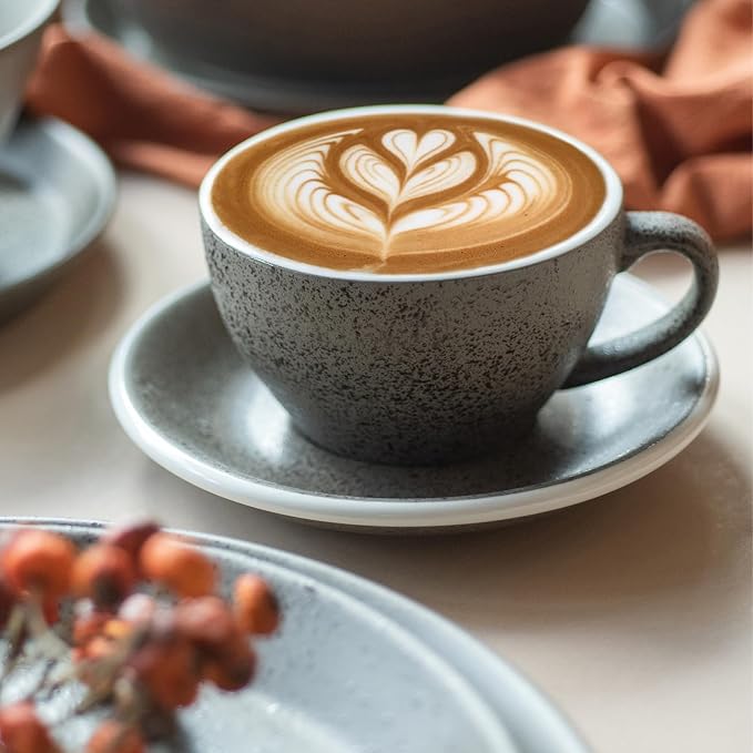 Loveramics Coffee Cup Ceramic, 10 oz Latte Art Cup with Saucer for Cappuccino, Tea, Espresso, Thick - walled stoneware Cappuccino mug Set for Cafe and Barista - (Granite, 10OZ, 1 Cup and 1 Saucer)