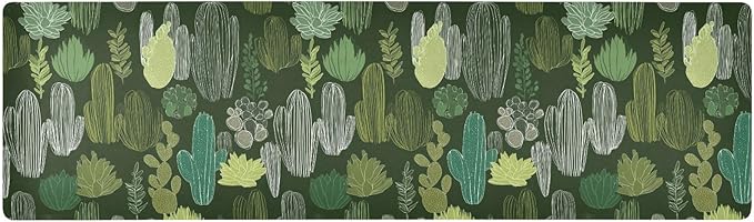 2 in 1 Table Runner Trivet for Hot Pots and Pans Heat Resistant Non Slip Waterproof 39 x 12 Inch Decorative Table Protector for Kitchen Countertop Green Simple Cacti