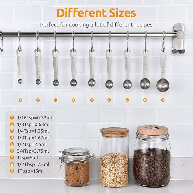 U-Taste 18/8 Stainless Steel Measuring Spoons Set for Dry and Liquid Ingredients(Set of 9), and Upgraded Measuring Cups and Spoons Set of 10 with Reinforced Welded Handle (Color)