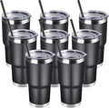 DOMICARE 30oz Tumbler Bulk with Lid and Straw, Double Wall Travel Coffee Mug, Insulated Vacuum Stainless Steel Tumblers, Powder Coated Tumbler Cup (Black, 8)