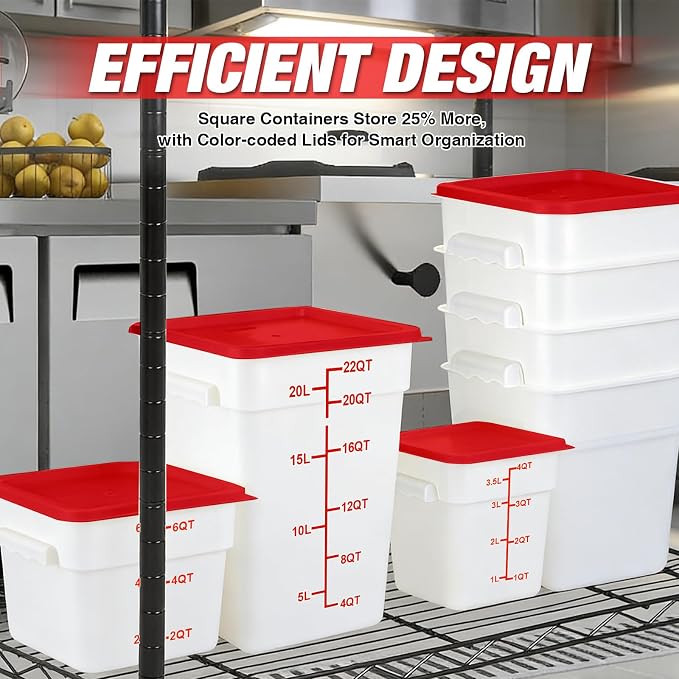 2 Pack Square Food Storage Container With Lid,12-22 Quart Commercial Storage Box With Scale & Handle,Cake Making,Dough Marinating Meat,Kitchen Supplies (Polypropylene, 23 Quart)