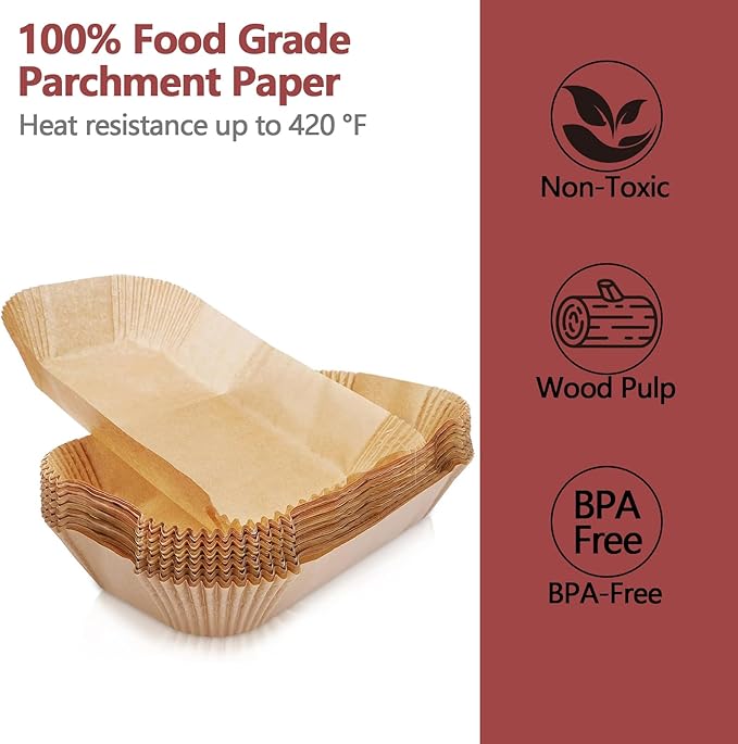 200PCS Air Fryer Liners for Ninja, 8.6 x 5.5 inch Disposable Air Fryer Paper Dual Basket, Non-Stick Unbleached Parchment Paper Baking Accessories Liners for Natural Ninja DZ201 DZ401