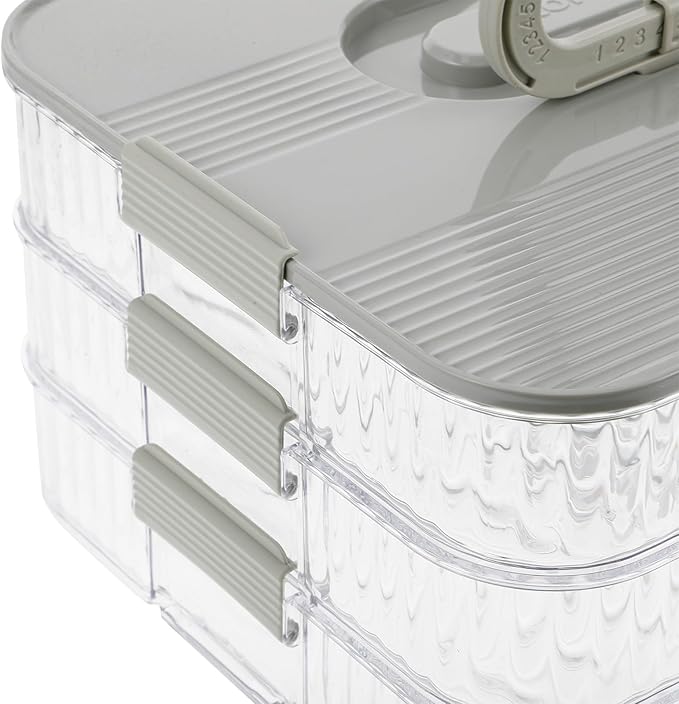KALLORY Triple-layer Food Storage Container for Refrigerator, Stackable Lunch and Snack Boxes with Lid, Plastic, Detachable Design, Suitable for Meal Prep and Bacon Storage