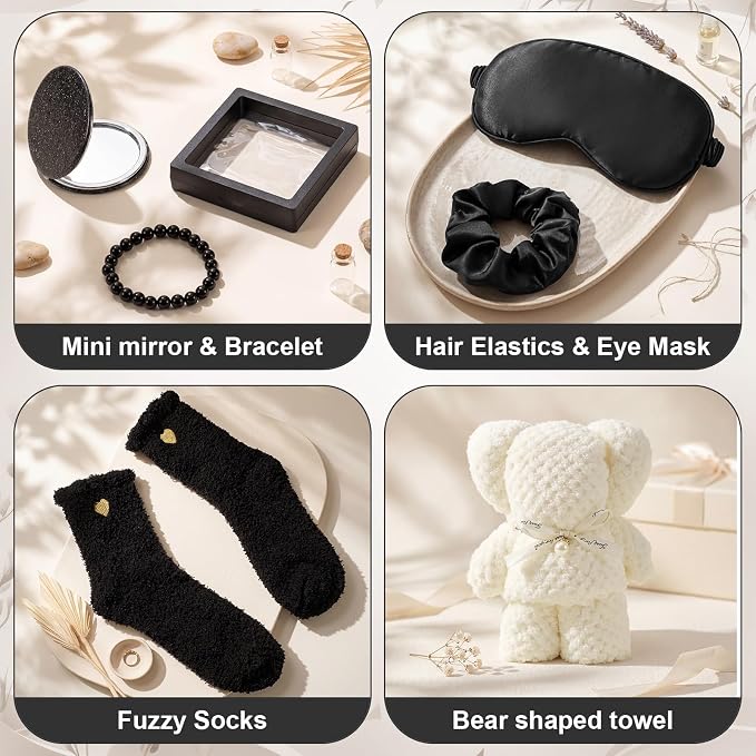 Sieral 14 Pcs Birthday Gifts for Women Care Blanket Gifts Set Spa Baskets Get Well Soon Gift Baskets Gift for Women Mom Her Girlfriend Sister Daughter Friend Wife Grandma (Piped,Black)
