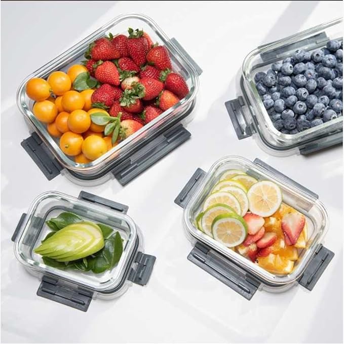 ECOBERI 4.5 Cup Glass Meal Prep Containers with Lids & Silicone Sleeves, 5-Pack Airtight, Leak-Resistant Food Storage Containers for Fridge, Freezer, Oven & Microwave