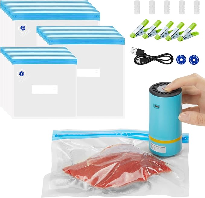 INKBIRD WIFI Sous Vide Cooker Bundle with 30PCS Sous Vied bags and Vacuum Sealer Pump, Sous Vide Starter Kits, Recipes on APP,1000W Sous-Vide Machine for Steak