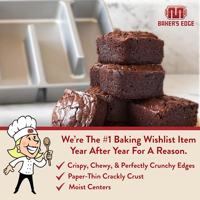 Baker's Edge Original Nonstick All Edges Brownie Baking Pan - 9" x12” | US Patented Design includes custom spatula. All Edges Brownie Pan, Premium Double Nonstick Coating, Heavy Gauge Cast Aluminum