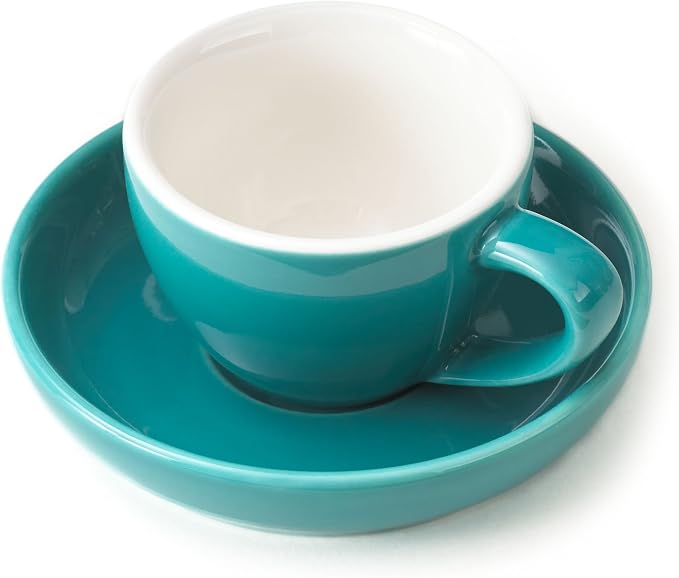 Espresso Cups and Saucers by Easy Living Goods - 3-Ounce Demitasse for Coffee, Set of 4, Assorted Colors (Vibrant)