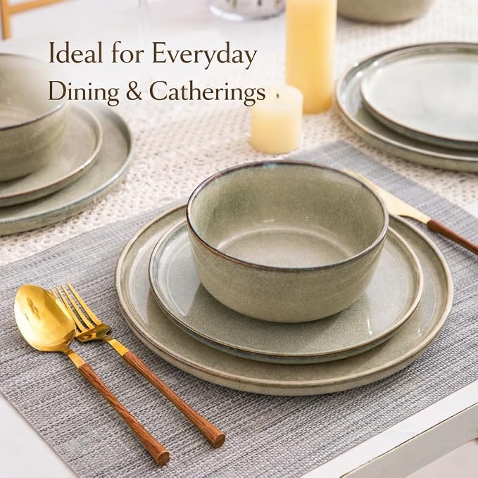 AmorArc Stoneware Dinnerware Sets,Round Reactive Glaze Ceramic Plates and Bowls Set,Highly Scratch Resistant | Dishwasher & Microwave Safe Dishes,Service for 6 (18pc)