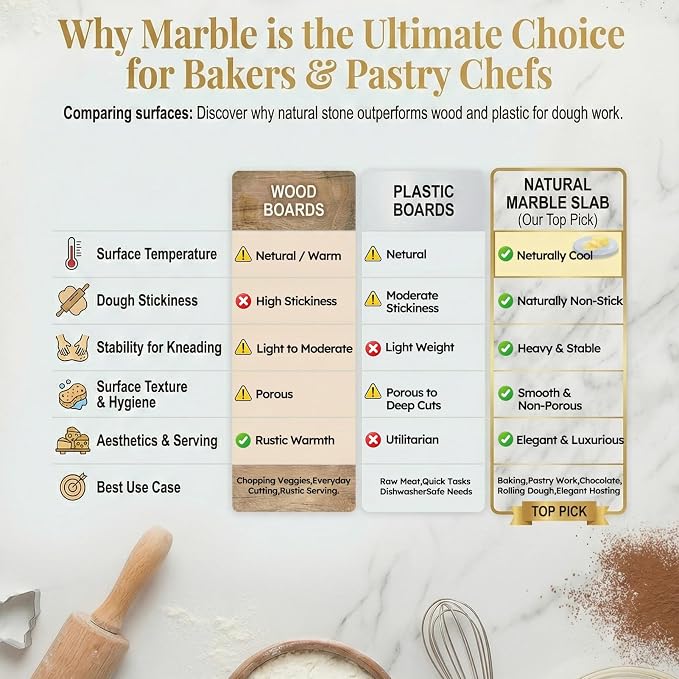 Diflart Natural Marble Stone Cutting Board for Kitchen, 16x16 Inch, White with Gold Veins, Marble Slab Pastry Board Large with Non-Slip Feet for Backing, Cheese, Chocolate, Pack of 1 Piece