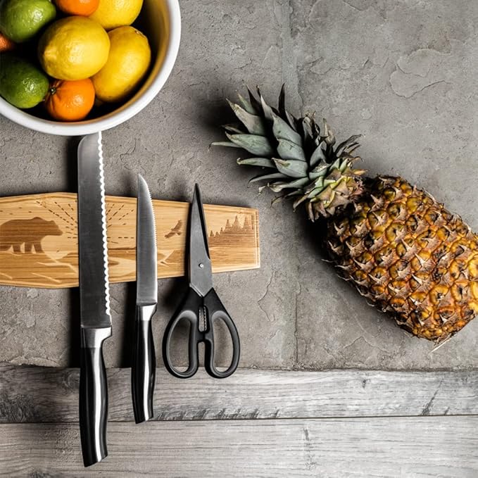 16" Premium Mangetic Knife Holder for Wall - Strong Heavy-Duty Engraved Magnet for Knives - Wall or Refrigerator Kitchen Magnetic Knife Stripe - Designed in U.S. (Bear)