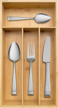 guiogc Bamboo Silverware Organizer, Kitchen Drawer Organizer, Silverware Utensil Tray Holder for Flatware Cutlery Knives, Forks, Spoons (4-Slots) (Natural)