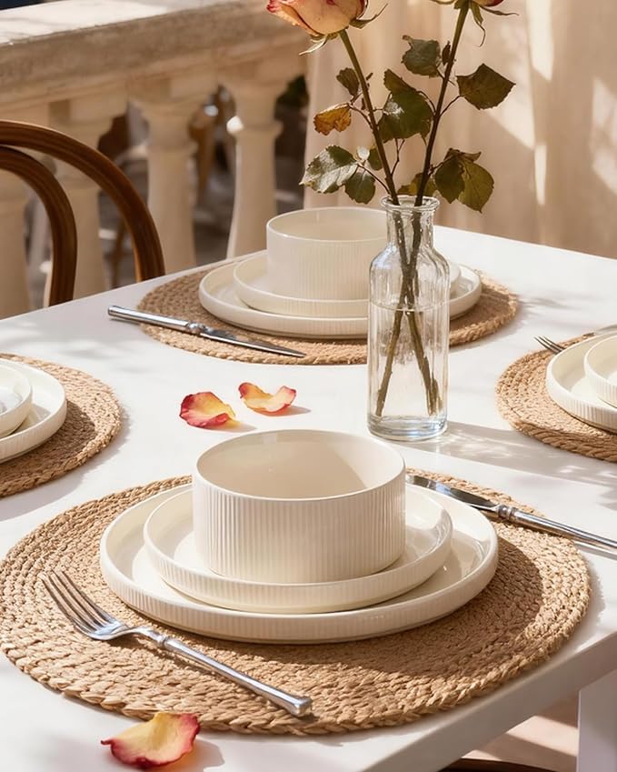 18-Piece Plates and Bowls Set, Porcelain Dinnerware Sets for 6 Service, Modern Dish Set-Chip and Scratch Resistant, Dishwasher & Microwave Safe, Creamy White