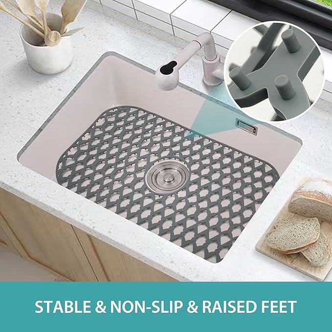 SAMSIER Silicone Sink Protectors Mats (13x11 & 14x12 & 16x12 & 18x16 & 19x14 & 21x16 & 22x13 & 25x16 & 26x14 & 28x14 & 30x16) for Bottom of Kitchen Sink (24”x13”, Center Drain)