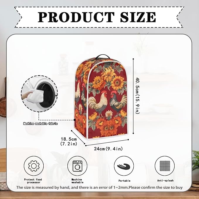 Rooster Kitchen Blender Dust Cover Sunflower Bread Maker Toaster Protector Lightweight Coffee Maker Appliance Covers Size M
