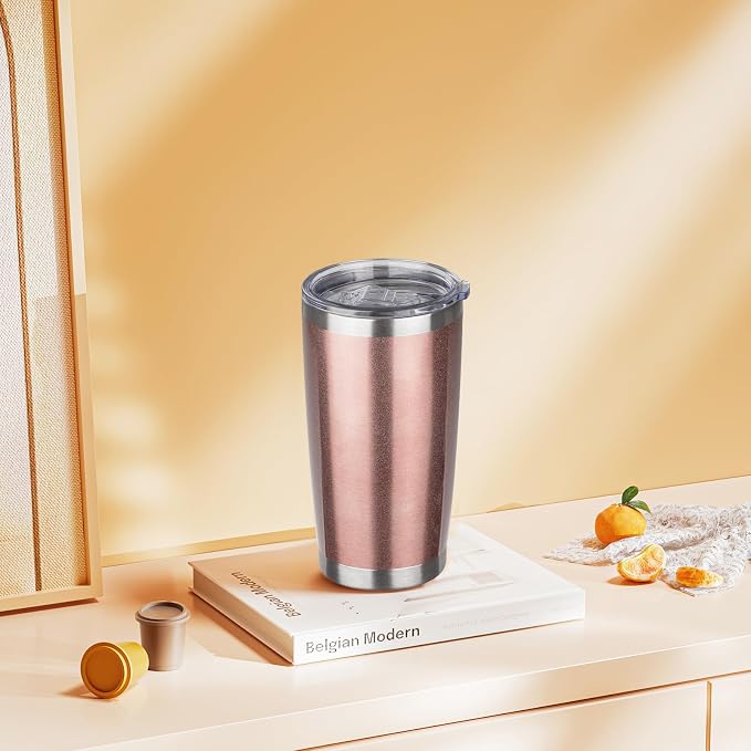 20oz Tumbler with Lid Stainless Steel Insulated Tumblers Travel Coffee Tumbler Bulk Double Wall Vacuum Insulated Water Cup Gifts for Christmas Women Men Her Him Home Office(Rose Gold, 4pack)