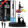 GrapeVibeEssentials 5-in-1 Electric Wine Opener Gift Set– Rechargeable Automatic Wine Bottle Opener with Charging Base, Foil Cutter, Aerator Pourer & Vacuum Stoppers