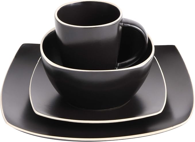Gibson Home Soho Lounge Dinnerware Set, Service for 4 (16pcs), Matte Black