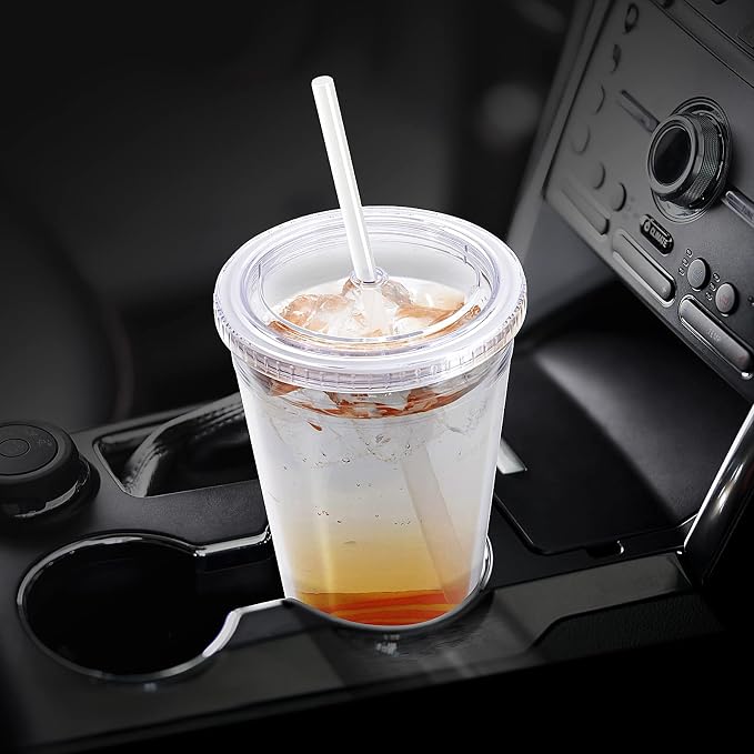 Zukro Clear Tumbler with Lid and Straw 32 oz, Wide Mouth Double Walled Insulated Reusable Acrylic Plastic Iced Coffee To Go Cup for Loaded Tea, Water, Lemonade, Fit in Cupholder, BPA Free, 2 Pack