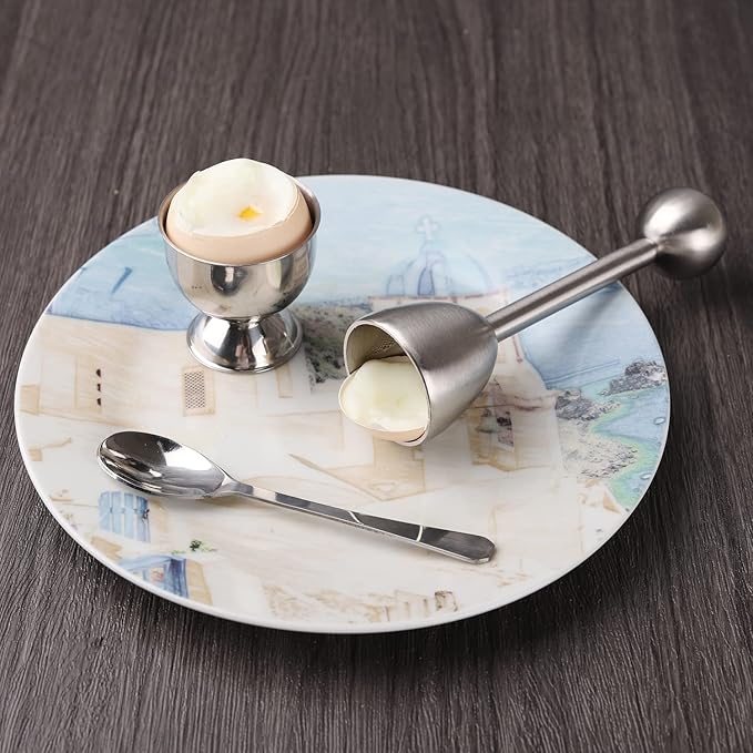 Egg Cracker Topper Set of 13 Egg Cups for Soft Boiled Eggs Tool Set Includes 1 Egg Topper Cracker 6 Egg Cups 6 Spoons (egg cup 13)