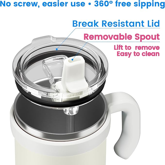 For Iced Coffee & Smoothies – Never Drink from a Moldy Lid Again: 24oz Hygienic Tumbler, 100% Leakproof Lid & Removable Foldable Spout. Reinforced Base, Fits Cup Holders-Cream