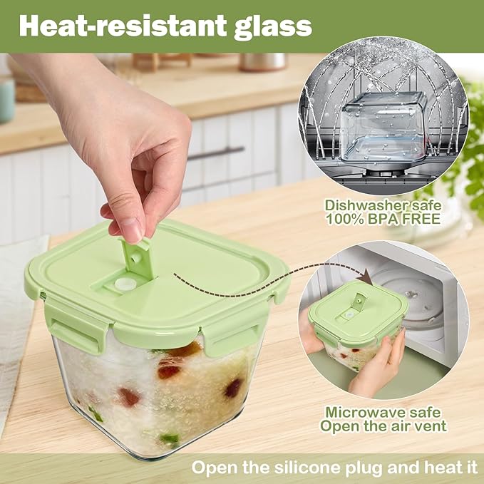 Borosilicate Glass Soup Containers with Lids, 4 Cup/32 oz, 6 Pack | Microwave Dishwasher Oven Freezer Safe | Airtight Leak Proof | Food Grade | Square Soup Meal Prep | Lunch | Food Storage Set