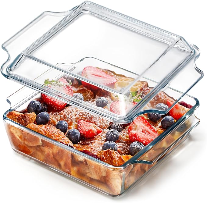NUTRIUPS 8x8 Square Baking Dish with Glass Cover and Lid