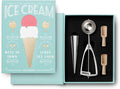 Printworks The Essentials, Ice Cream Tools – Stainless Steel Ice Cream Scoop with Trigger, Cone Shapes and Wooden Sprinkle Scoops, Book-Style Case