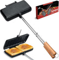 Double Pie Iron for Camping Cast Iron, Pre-seasoned Cast Iron Campfire Sandwich Maker, Mountain Pie Maker, Portable Campfire Cooking Equipment Camp Cooker