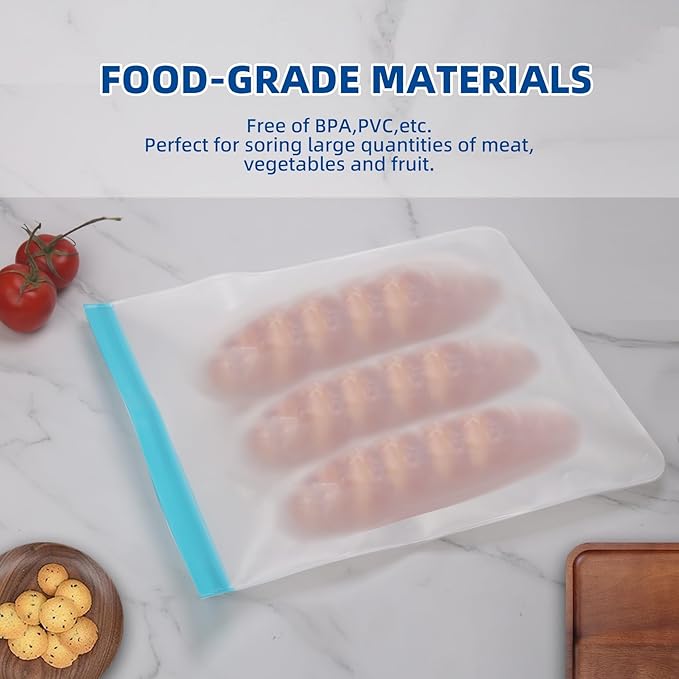 Reusable 2 Gallon Freezer Bags, Reusable Freezer Bags 2 Gallon Capacity 13"x15.6", Leakproof BPA Free Food Storage Bags for Marinate Meats, Vegetables, Home Organization (Multicolor 8 Pack)