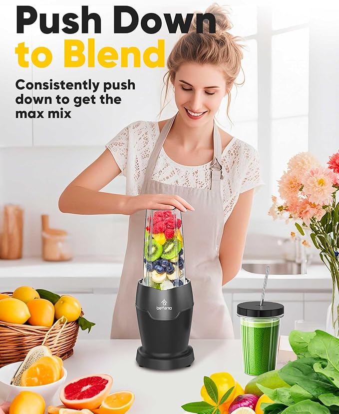 Personal Blender for Smoothies, 1200W Portable Blender for Shakes and Frozen Blending, Make Powder Protein in 60 Seconds, One-button Operation for Easy Cleaning, Includes 24oz and 18oz Portable Cup