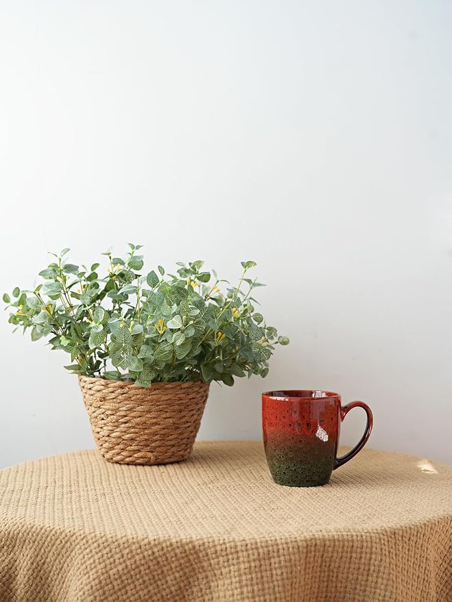 Bosmarlin Ceramic Coffee Mug Set of 4, 17 Oz, Coffee Cups with Big Handle, Microwave Safe, Unique Reactive Glaze (Red&Green)