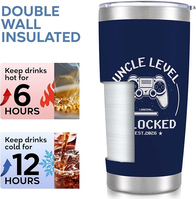 Uncle Level Unlocked Tumbler 20oz - Uncle Gifts Birthday Pregnancy Announcement Baby Gift for Promoted to Uncles 2026, You’re Going to Be an Unkie - Christmas, Father’s Day, Valentine Present