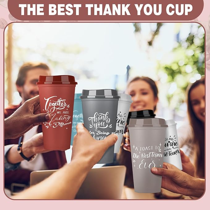 Pickmesh 30 Pcs Employee Appreciation Gifts Bulk 16 oz Plastic Tumblers with Lids Graduation Teacher Appreciation Gifts Reusable Coffee Cups for Staff Volunteer Coworker Team (Varicolored)