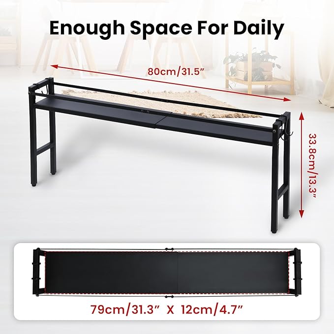 upgrade Stove Top Shelf，Over the Stove Spice Shelf for Kitchen,Spice Rack Shelf with 4 hooks Extra Storage Countertop, Seasoning Organizer,Kitchen Organizers and Storage (Black)