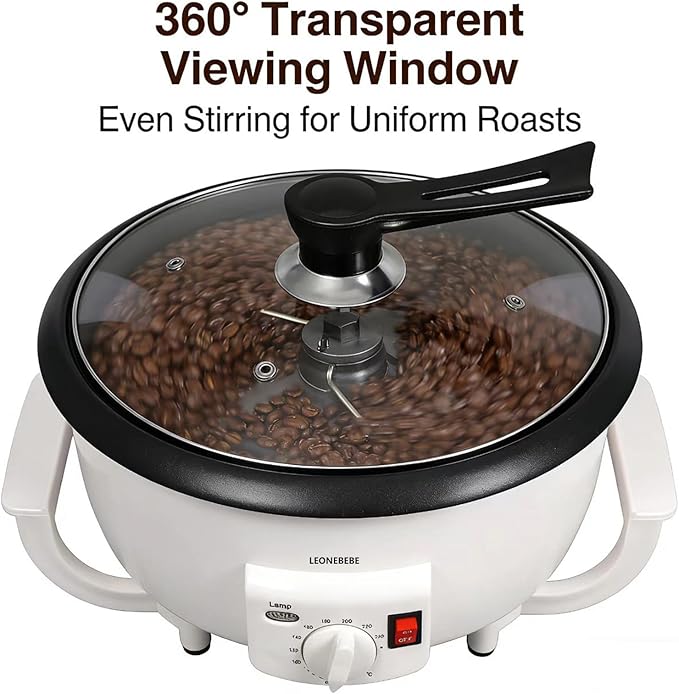 Home Coffee Roaster, Household Electric Coffee Bean Baker Nut Peanut Cashew Chestnuts Roasting Machine Adjustable Temperature 1.6 Pounds Capacity for Cafe Shop/Home No Stovetop Required Smoke Reduce
