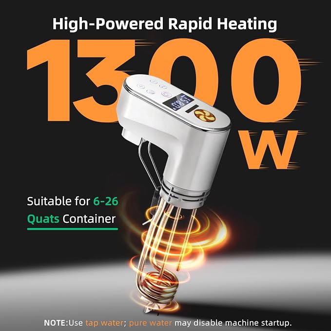 1300W Sous Vide Cooker,WIFI Sous Vide Machines,Immersion Circulator,Precision Cooker,Recipes,Accurate Temperature and Time Control,IPX7 Waterproof,Ultra Quiet,Fast Heating,APP Recipes Timer