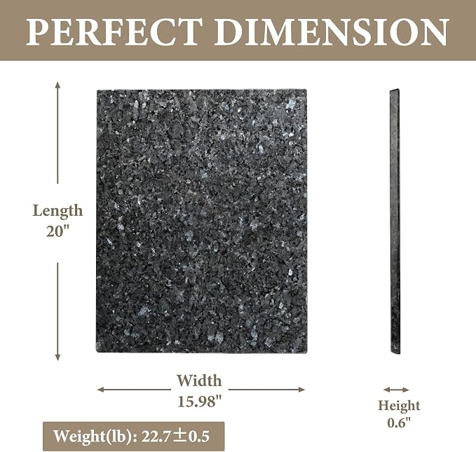 Koville Luxury Norwegian Granite Cutting Board for Kitchen, 16x20inch Extra Large Hand Crafted Stone Slab for Cheese, Charcuterie, Pastry Board - Wedding Gift, House Warming Gift(Blue Pearl), D1416