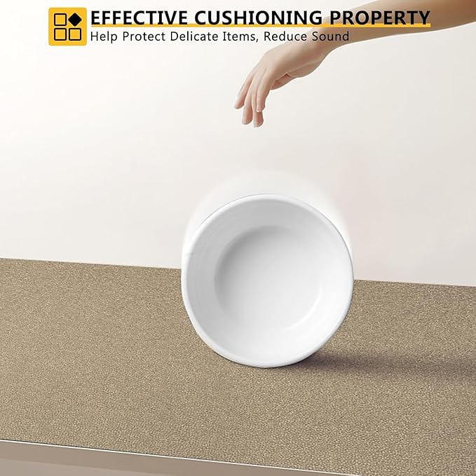 WochiTV Shelf Liner for Cabinets, Drawer Non Adhesive Non Slip Foam Mat for Kitchen, Pantry, Bathroom, Cupboard, Garage, Closet, Shelves, Drawer, Tool Box, Tan 11.8 x 236 inches