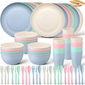 Zhehao 72 Pcs Wheat Straw Dinnerware Sets for 12 Dishwasher Microwave Safe Unbreakable Reusable Kitchen Cups, Plates, Bowls Cultery Sets for Patio, Outdoors, Rv, Camping Dishes(Macaron)