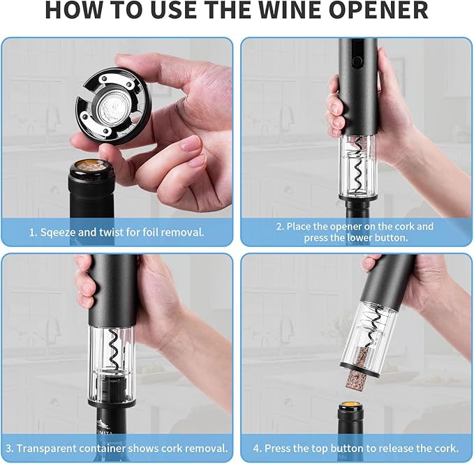 Wine Opener Electric Rechargeable, Automatic Corkscrew Set, Including Gold Wine Glass of 2, Stainless Steel Goblet, Ideal Gift for Wine Lover, Wedding, Birthday, Girl, Men