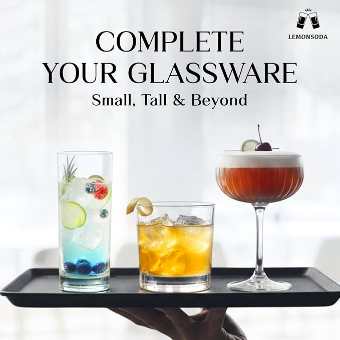 LEMONSODA Premium Highball 12oz/15oz Glass Sets - Elegant Tom Collins Glasses - Tall Water Drinking Glasses - Bar Glassware for Mojito, Whiskey, Cocktail (15oz, Set of 6)