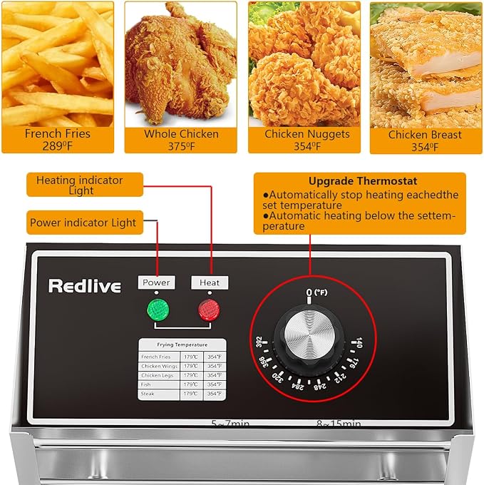 Commercial Deep Fryer with Basket 21QT/20L Stainless Steel Large Capacity | 3400W, 2 Independent Baskets, Countertop, Commercial & Home Use