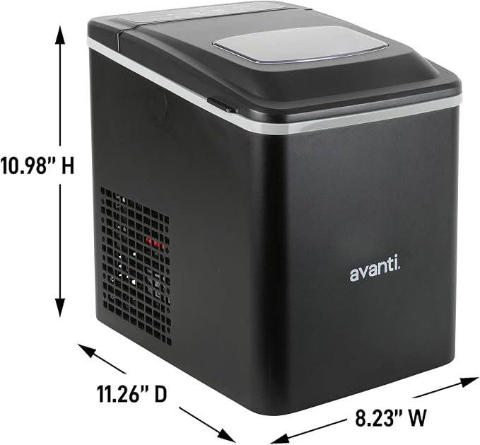 Avanti Ice Maker Mighty Ice Countertop Design Makes 26 Pounds of Bullet-Shaped Ice Cubes in 24 Hours, Digital Touch Controls and Self Cleaning Function, Includes Scoop, Black